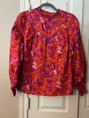 NWT Women's Fate Floral Blouse Top Orange Pink Long Sleeves - Size Small